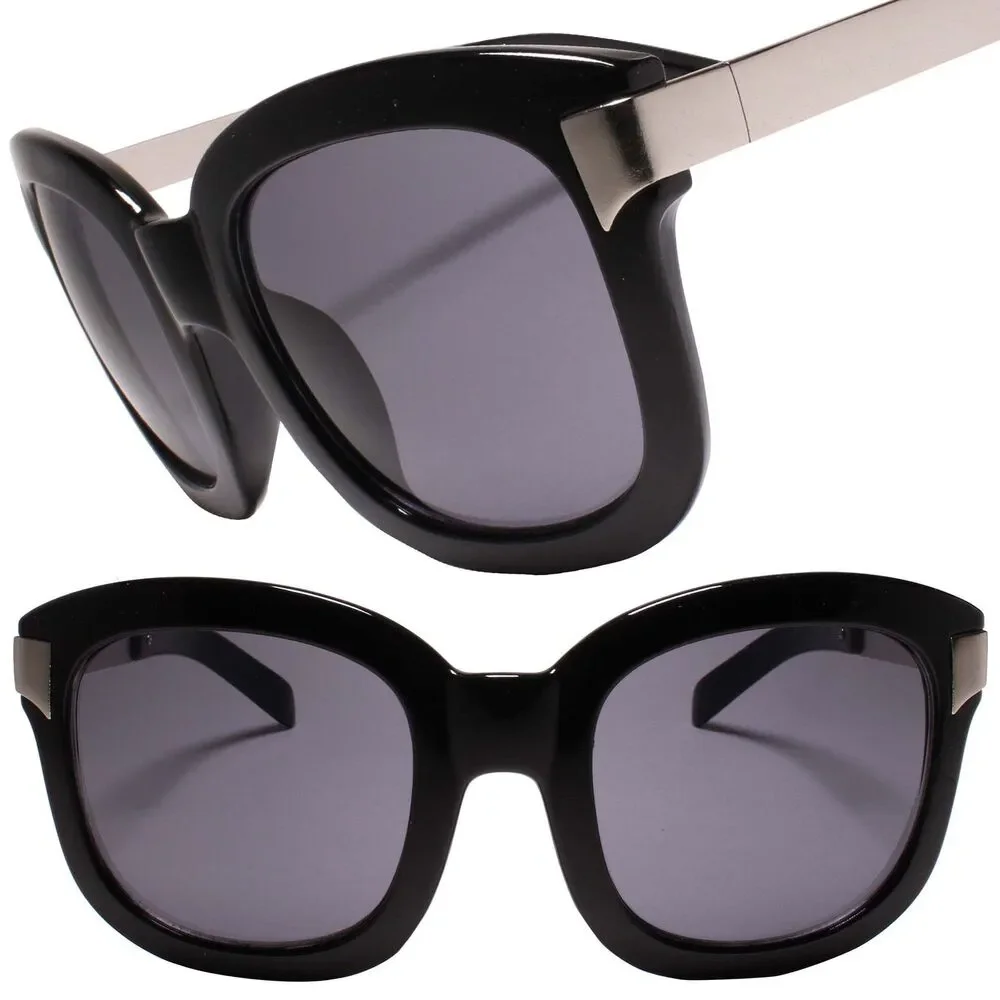 Retro  Look Bold Square Punk Rock Hip Hop Black & Silver Sunglasses